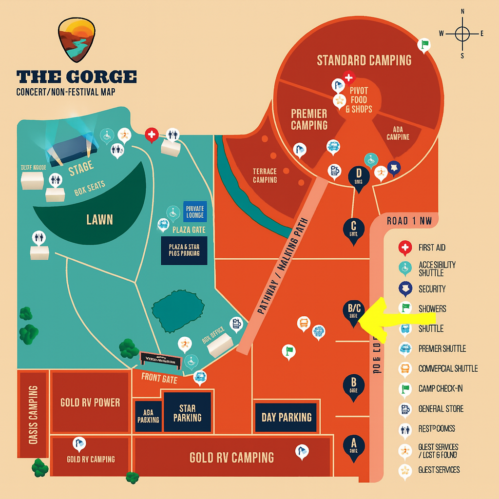Gorge Amphitheater pickup map